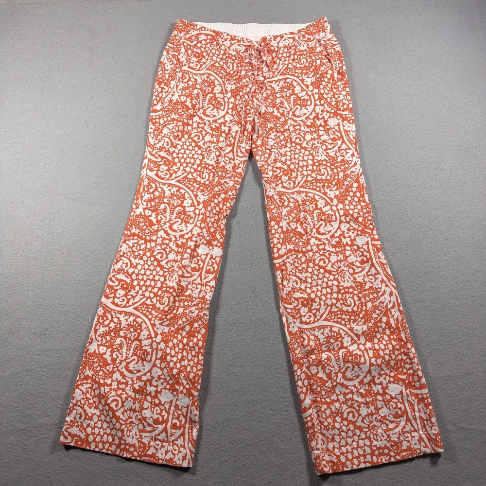 Ann Taylor Pants Womens 6 Orange Paisley Chino Drawstring Waist Wide Leg Linen